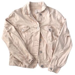 Ivy + Main Baby Pink Distressed Denim Jean Jacket NWOT
